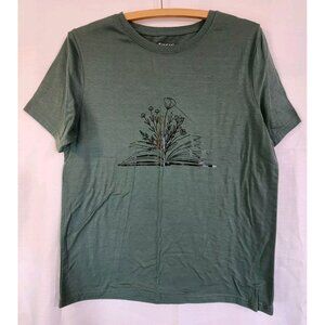 Shein Women's T-Shirt LUNE Short Sleeve Pullover Flower Print Green Medium